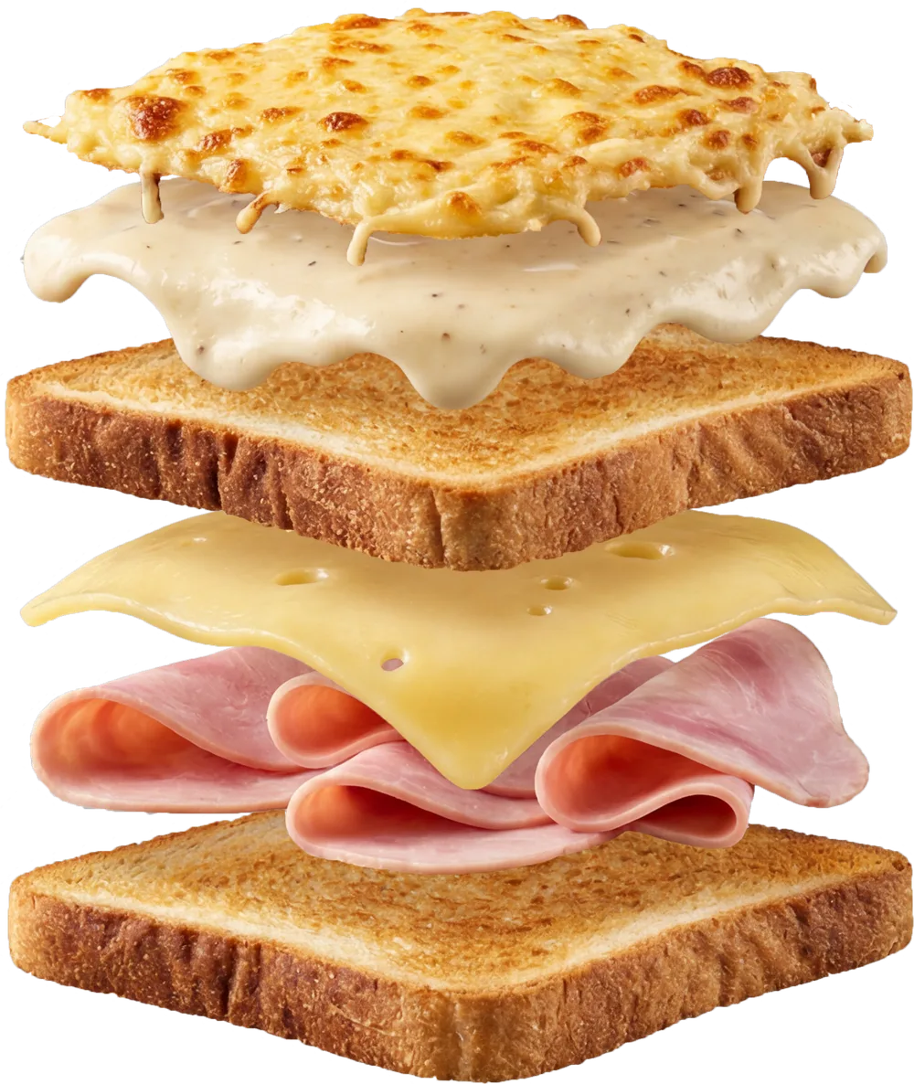 Croque-monsieur éclaté, couche par couche